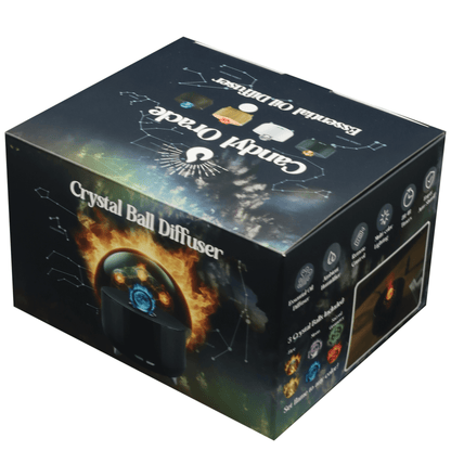 Candyl Oracle Crystal Ball Diffuser box showcasing its colorful design and essential oil features.