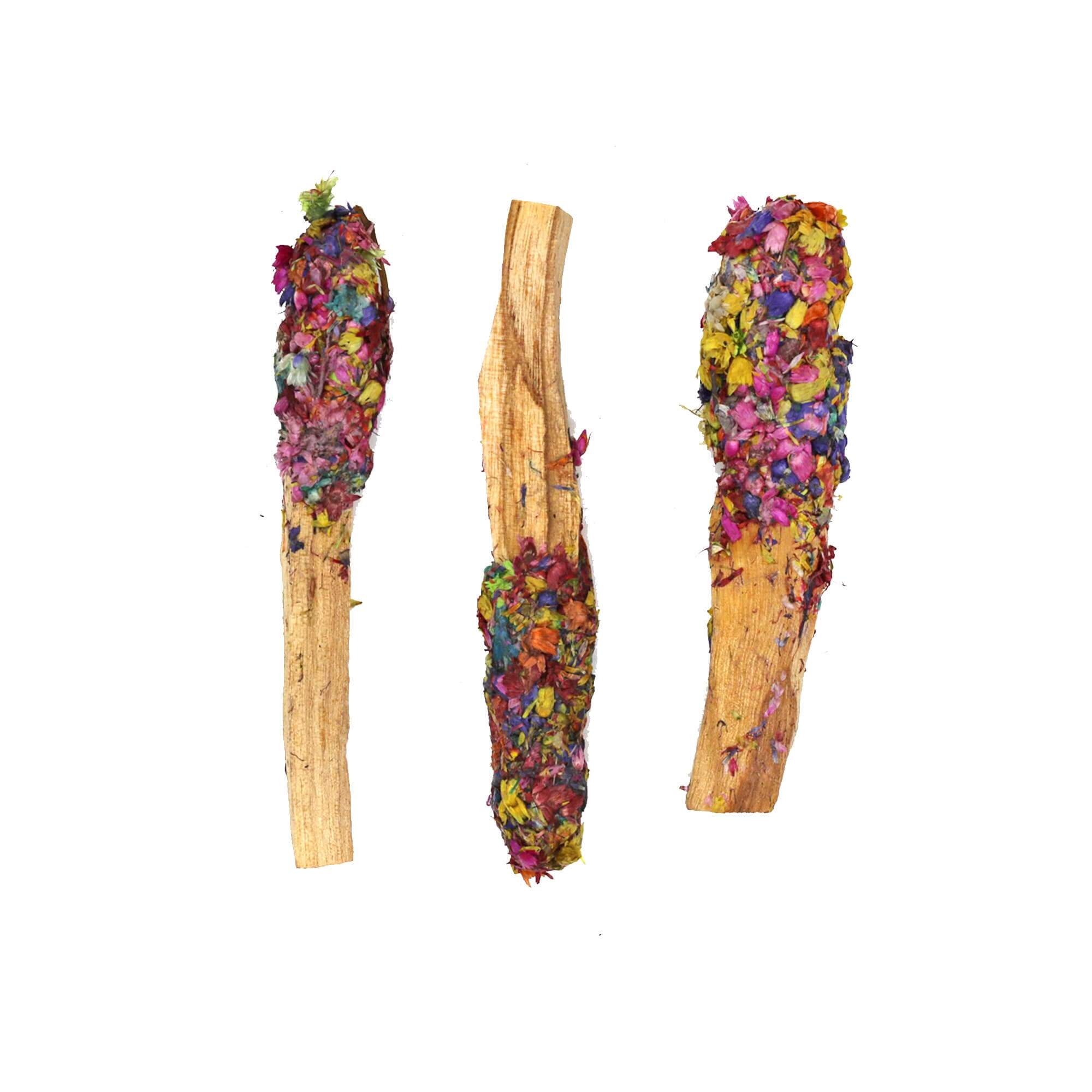 Colorful Palo Santo Pops smudge sticks infused with herbs and resins for a unique aroma and therapeutic benefits.